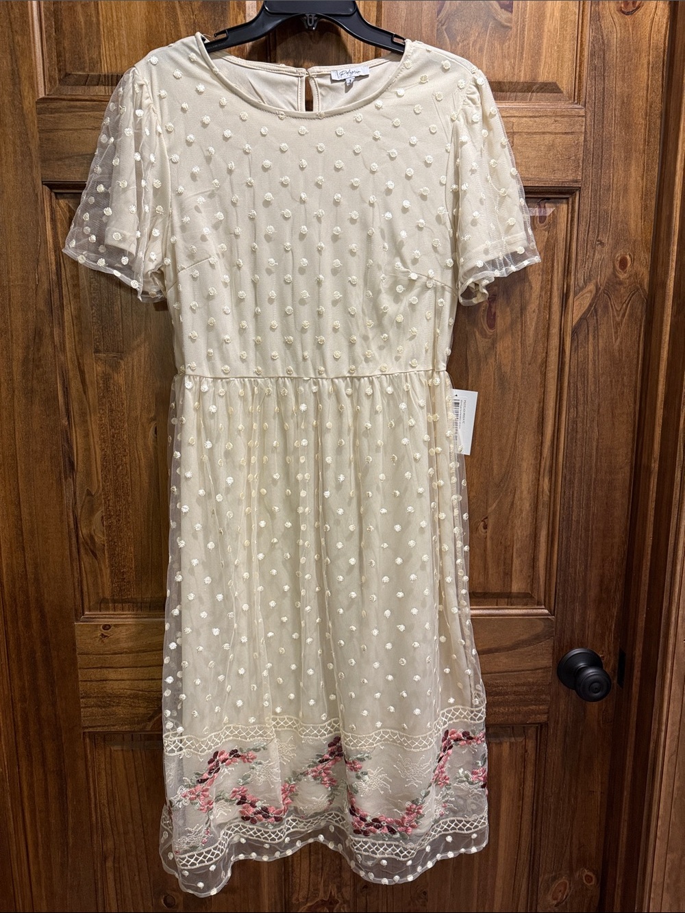 Cream Swiss Dot Embroidered Women’s Dress